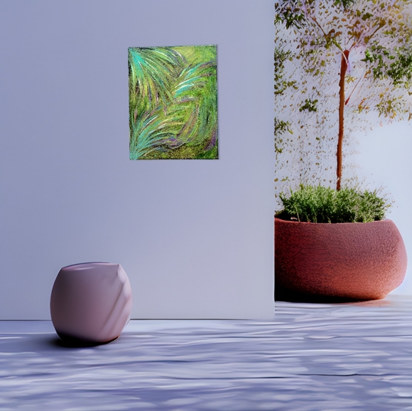 Original Acrylic Peacock Palm Feathers Abstract Painting Gallery Canvas 11x14 - Picture 14 of 14